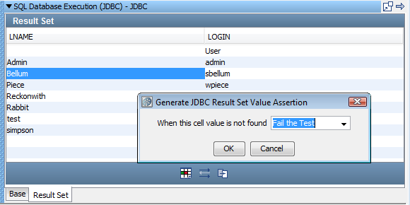Screenshot of Generate JDBC Result Set Value Assertion dialog for Tutorial 9