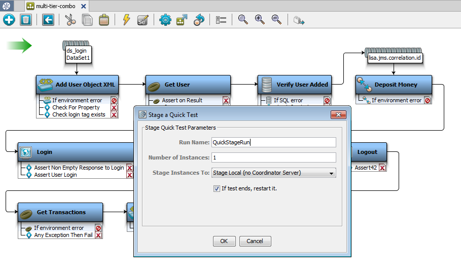 Screenshot of Stage Quick Test dialog for multi-tier-combo for Tutorial 10