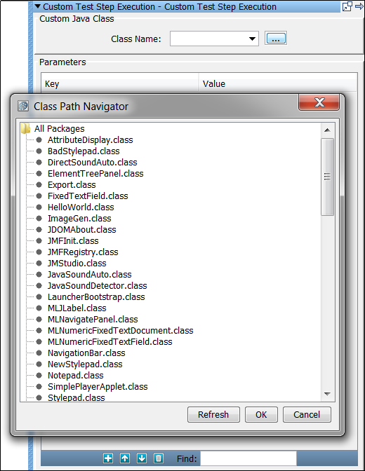 Custom Test Step Execution - Java Step - Class Path Navigator