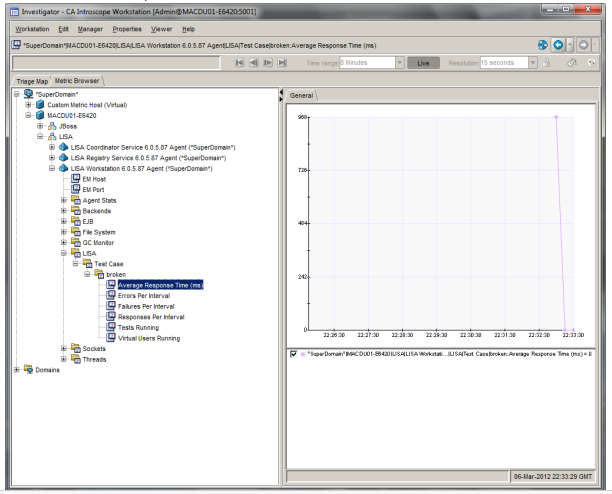 Screen capture showing typical sets of metrics reported by LISA Test Event tracer