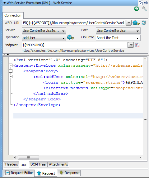 Screenshot of Web Service Execution (XML) Request tab for Tutorial 8