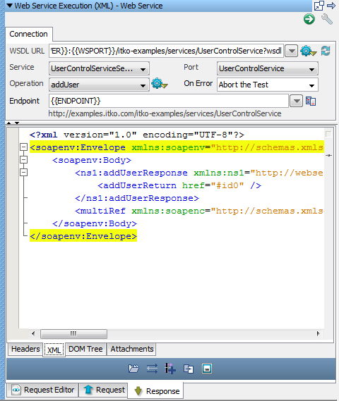 Screenshot of Web Service Execution (XML) Response tab for Tutorial 8