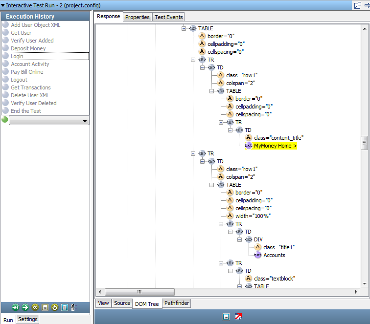 Screenshot of multi-tier-combo in ITR, DOM Tree view of Login step