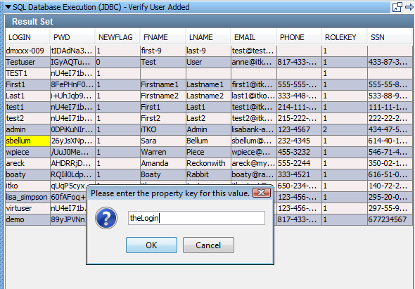 Add Filter from a JDBC Result Set - Verify User Added - Enter property key for value