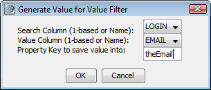 Generate Value for Value Filter dialog