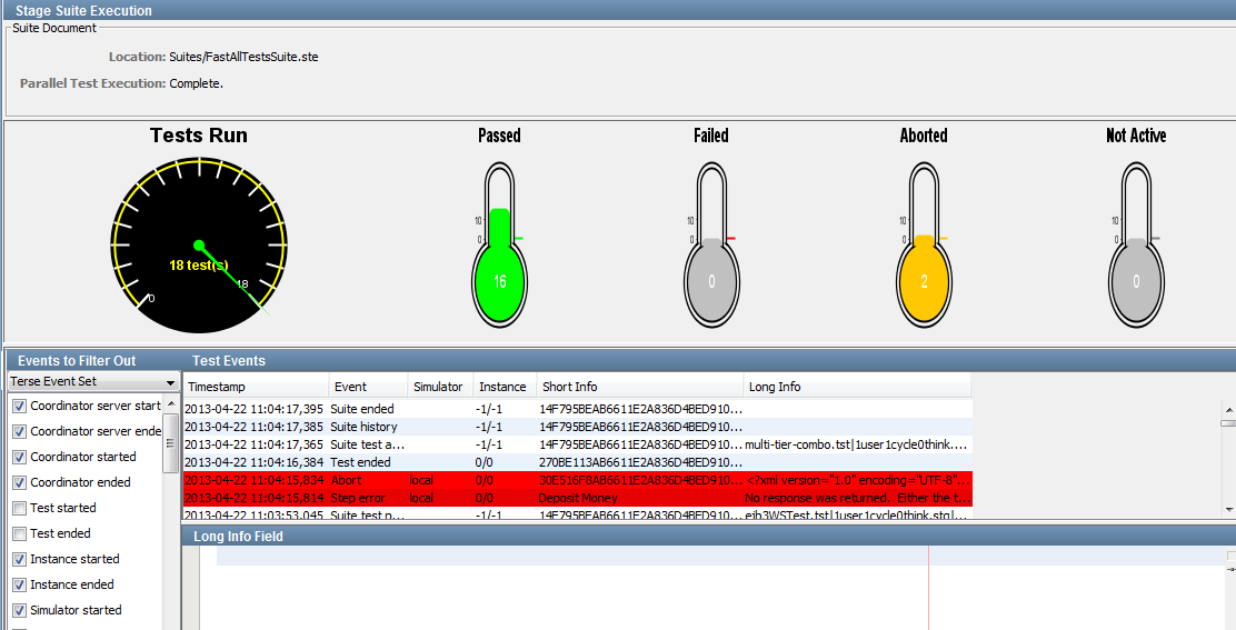 Stage Suite Execution page