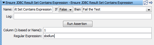 Assertion: Adding an assertion from a JDBC Result Set showing assertion added