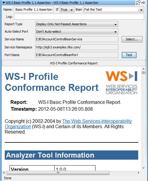 WS-I Basic Profile compliance report assertion
