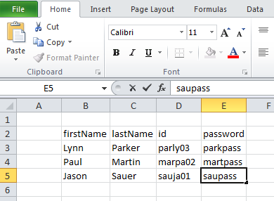 Excel file with names, ids, and passwords