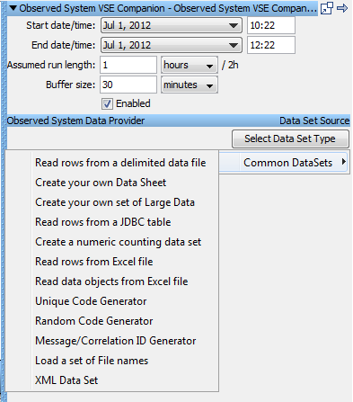 Observed System Companion - Select Data Set Type right-click menu enabled