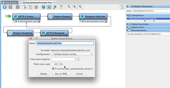 Observed System Companion example Deploy Virtual Service dialog