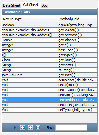 COE Call Sheet with setPoAddr method selected