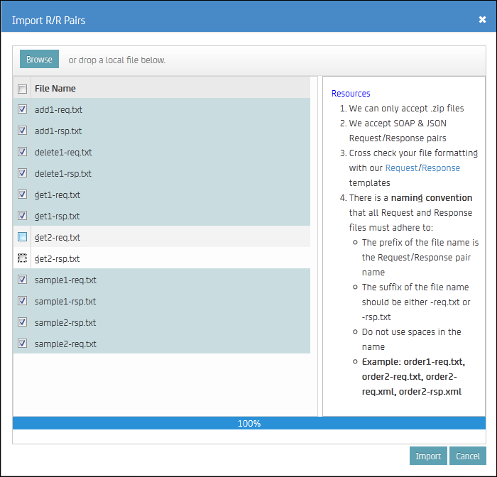 Import r/r pairs from zip file