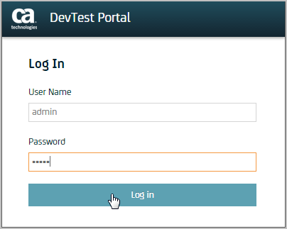 The installer can log in to the DevTest Portal with the Super User credentials of admin, admin.