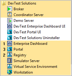 Click the Start menu and expand DevTest Solutions.