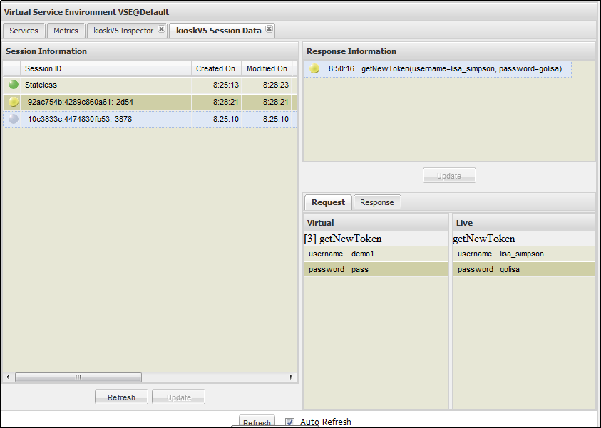 Panneau d'affichage/réparation de session du VSE