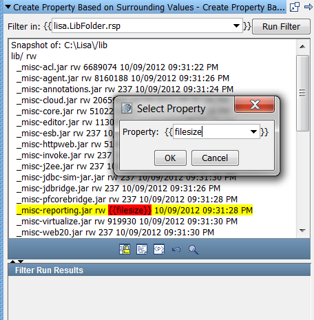 Boîte de dialogue Select Property (Sélectionner une propriété) du filtre Create Property Based on Surrounding Values (Créer la propriété d'après les valeurs voisines)