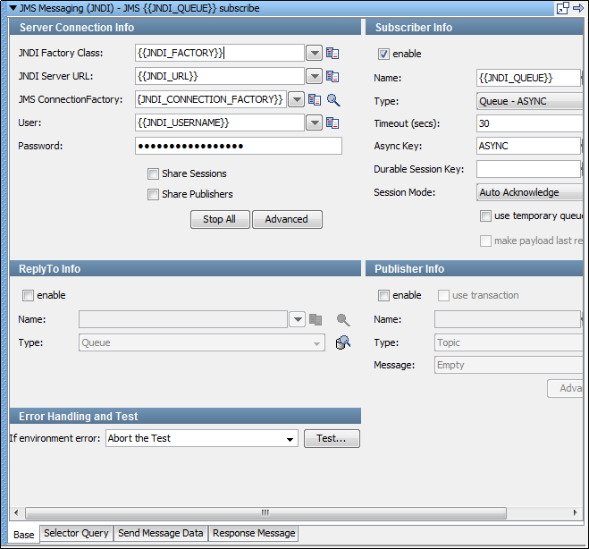Onglet Base de l'étape JMS Messaging (JNDI) (Messagerie JMS (JNDI))