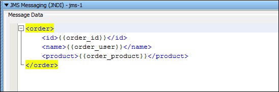 Onglet Send Message Data (Données du message à envoyer) de l'étape JMS Messaging (JNDI) (Messagerie JMS (JNDI))