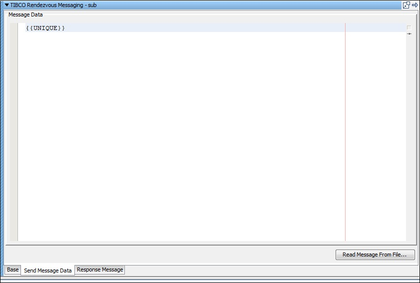Onglet Send Message Data (Données du message à envoyer) de l'étape TIBCO Rendezvous Messaging (Messagerie TIBCO Rendezvous)