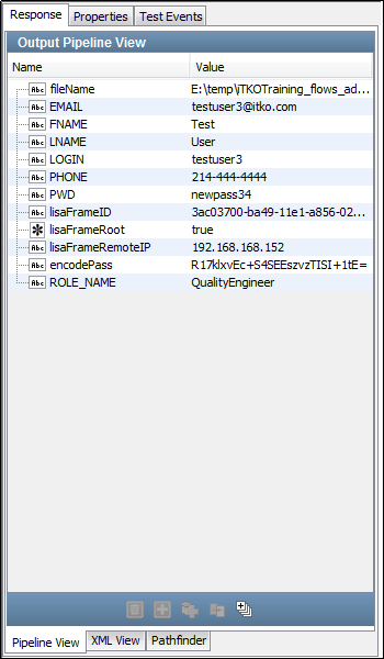 Onglet Pipeline Output (Sortie du pipeline) de l'étape webMethods Integration Server Services (Services du serveur d'intégration webMethods)