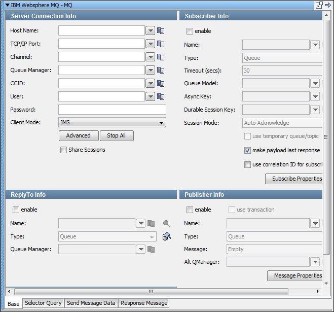 Informations de connexion du serveur IBM WebSphere MQ