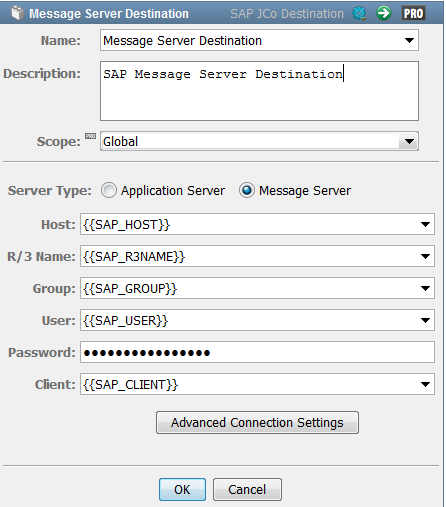 Actifs de destination SAP JCo, serveur de messagerie