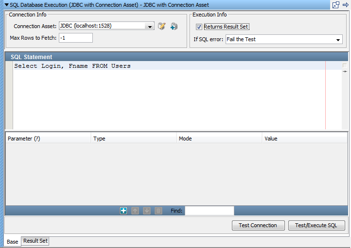 Etape SQL Execution (Exécution SQL) (JDBC avec actif de connexion)