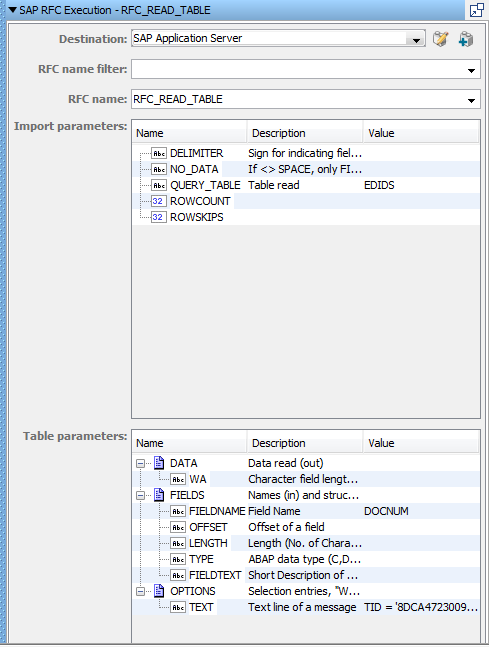 Fenêtre de connexion de l'étape SAP RFC Execution (Exécution de SAP RFC)