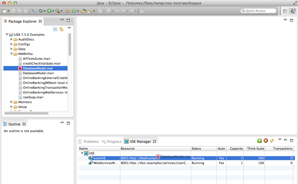 Vue des propriétés du gestionnaire d'environnements de service virtuel