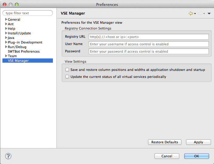 Boîte de dialogue Preferences (Préférences)
