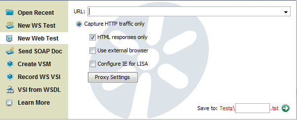 Fenêtre Quick Start (Démarrage rapide), option New Web Test (Nouveau test Web)