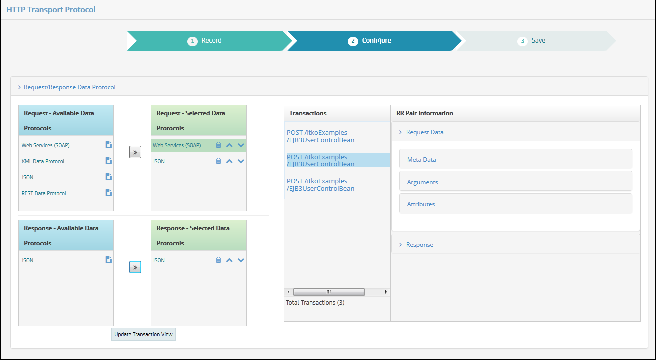 Enregistreur de service virtuel du portail DevTest, HTTP, volet de configuration