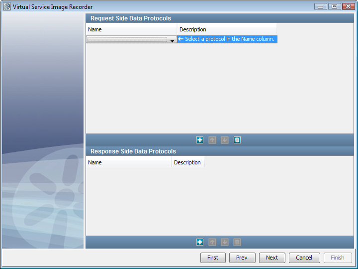 仮想サービス イメージ レコーダの［データ プロトコル］ページの図