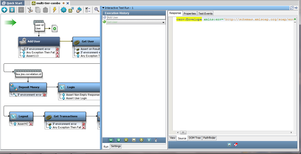multi-tier-combo テスト ケースを実行している ITR のスクリーンショット
