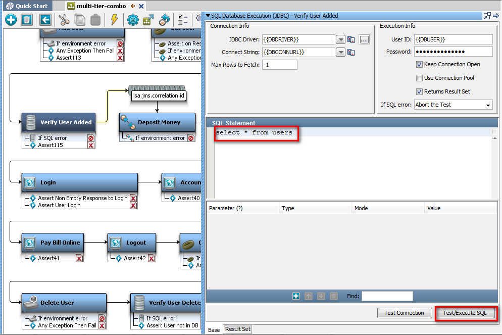 JDBC 結果セットからの SQL ステートメントによるフィルタの追加