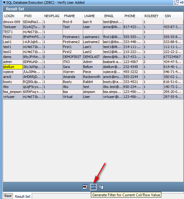 結果セット応答からのフィルタの作成例