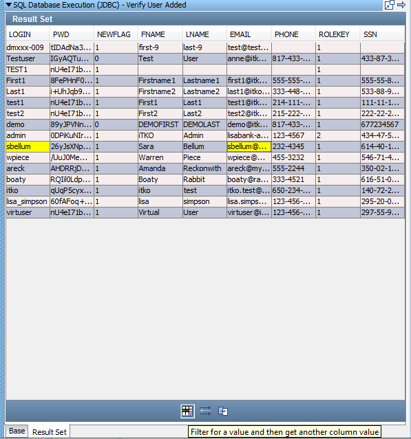 結果セット応答からのフィルタの作成