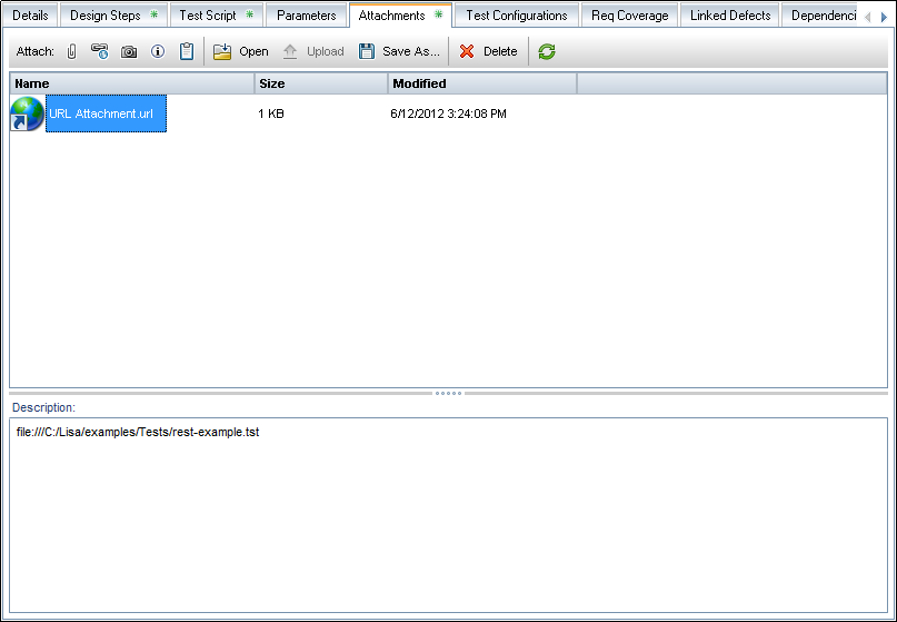 HP ALM の［Attachments］タブ