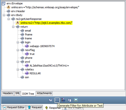 フィルタ: XML タグからの属性の読み取り: 応答ページからのフィルタの作成