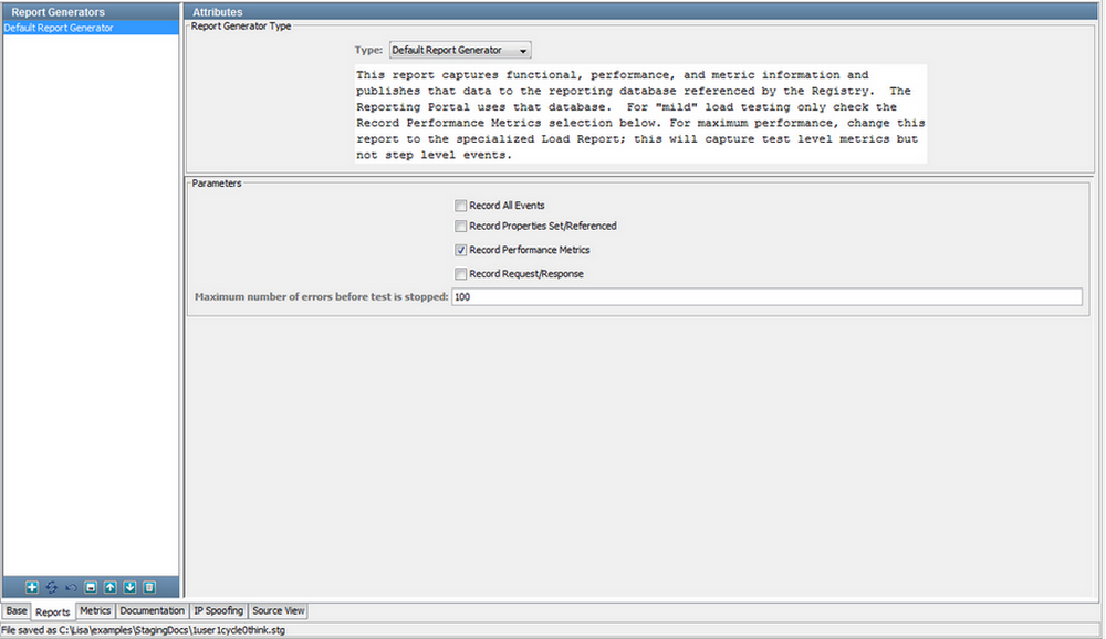 ステージング ドキュメント エディタの［レポート］タブ