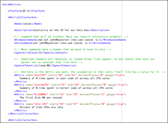 CPU および disk0 メトリックを収集する iostat の OSX コマンド パーサ