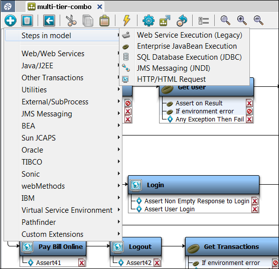 multi-tier-combo テスト ケース、［モデルのステップ］メニュー