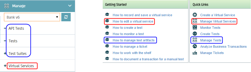 ［Manage］パネルから［Getting Started］および［Quick Links］へのマップ
