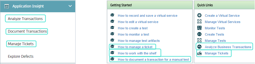Application Insight では、ビューが拡張されて［Getting Started］および［Quick Links］を備えました。