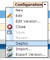 The Configuration menu in DXmanager, showing the Deploy option