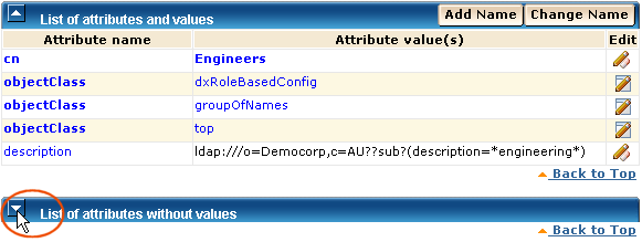 Screenshot of JXweb, showing how to display the attributes that have no values