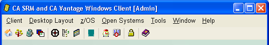 Screen shot example of the GMI Windows Client main window Menu Bar and Toolbar.