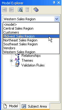 Select a subject area from the Model Explorer drop-down