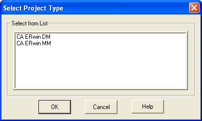 select project type dialog